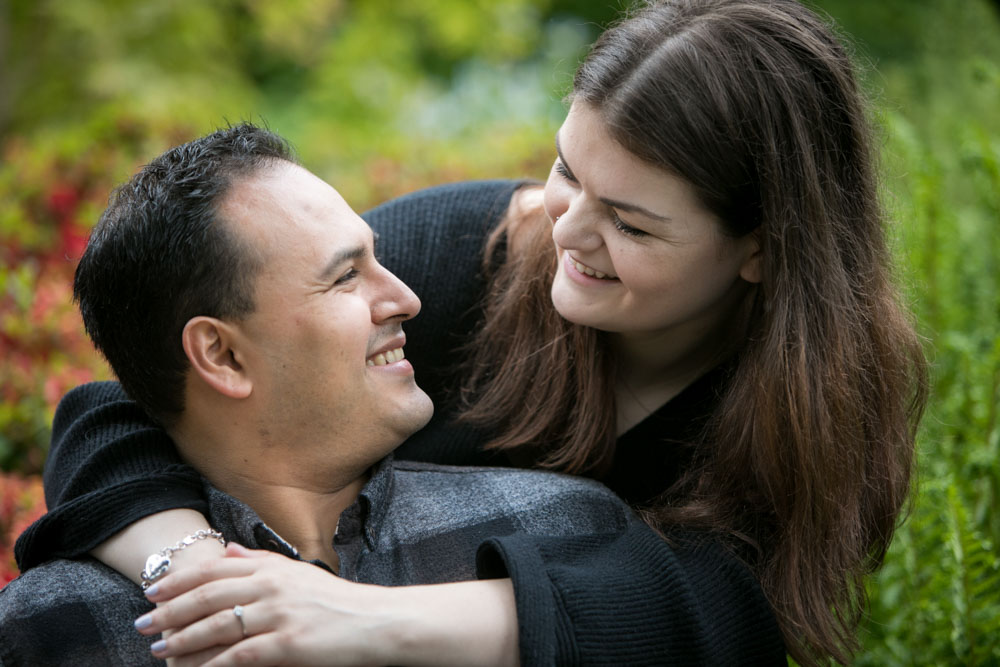 Frank and Whitney at the Kubota Garden after Frank's surprise wedding proposal. Tom Ellis Photography, Seattle engagement photographer