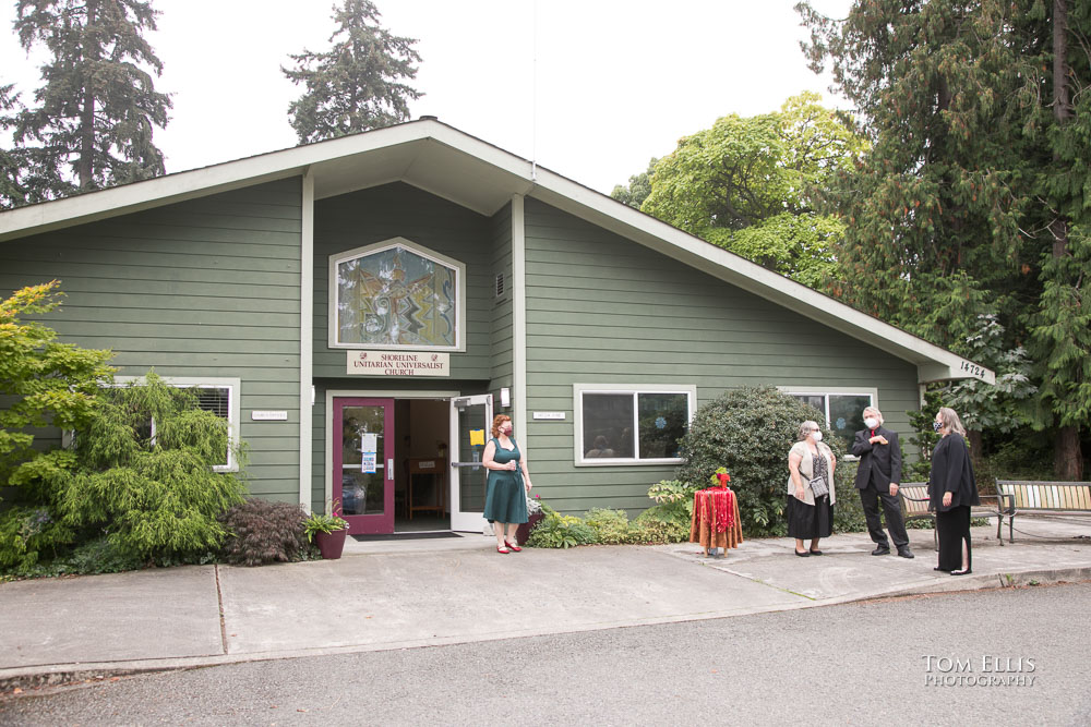 Outsu=ide the church. Sensational Seattle same-sex LGBTQ wedding. Tom Ellis Photography, Seattle Wedding Photographer