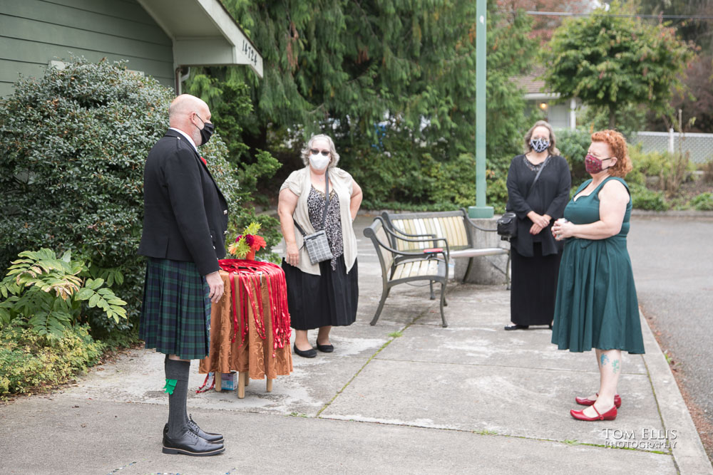 Guests outside the church. Sensational Seattle same-sex LGBTQ wedding. Tom Ellis Photography, Seattle Wedding Photographer