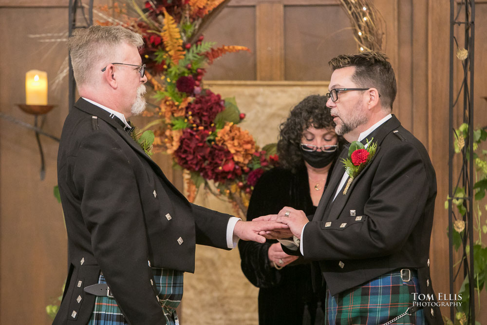 The ring exchange. Sensational Seattle same-sex LGBTQ wedding. Tom Ellis Photography, Seattle Wedding Photographer