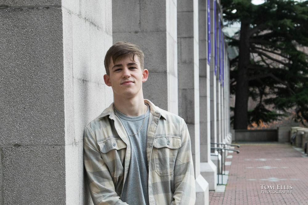 Gunnar during his senior photo session at the U of Washington campus. Tom Ellis Photography, Seattle senior photographer