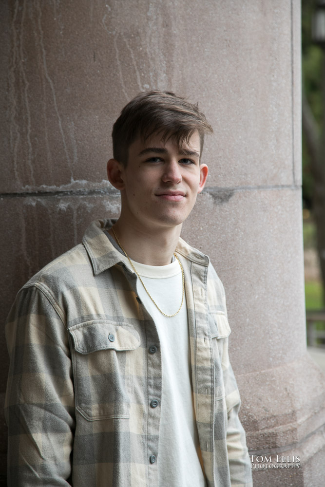 Gunnar during his senior photo session at the U of Washington campus. Tom Ellis Photography, Seattle senior photographer