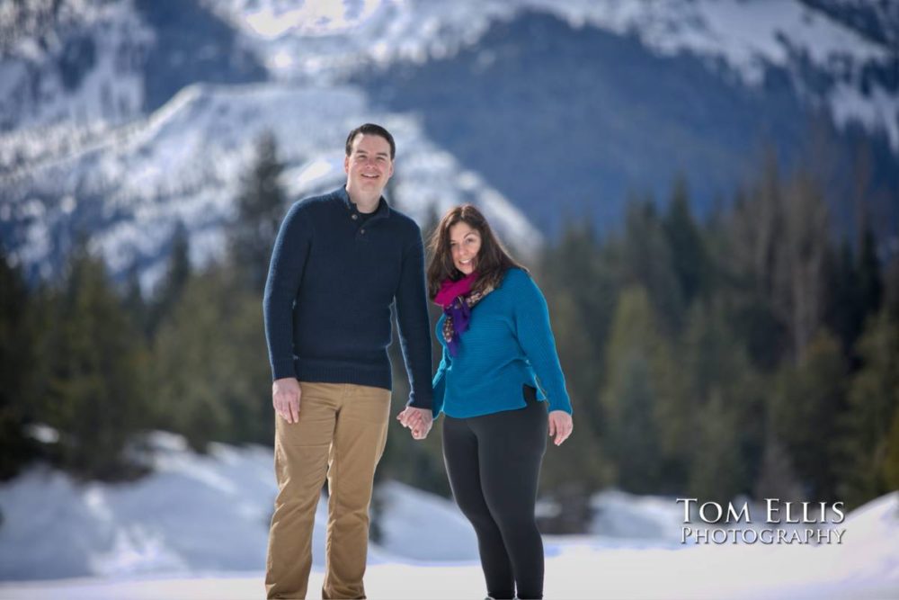 Snowy Seattle area winter engagement photo session at Gold Creek Pond