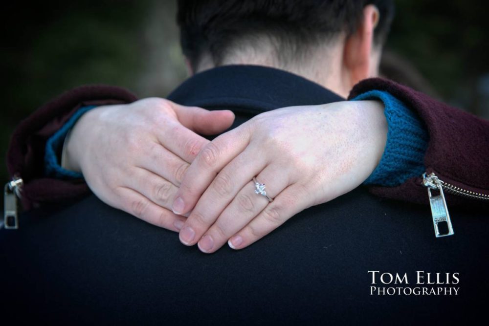 Snowy Seattle area winter engagement photo session at Gold Creek Pond