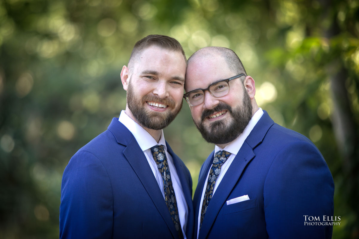 Same-sex gay couple Mike and Ryan at their Seattle wedding. Tom Ellis Photography, Seattle same-sex LGBTQ wedding photographer