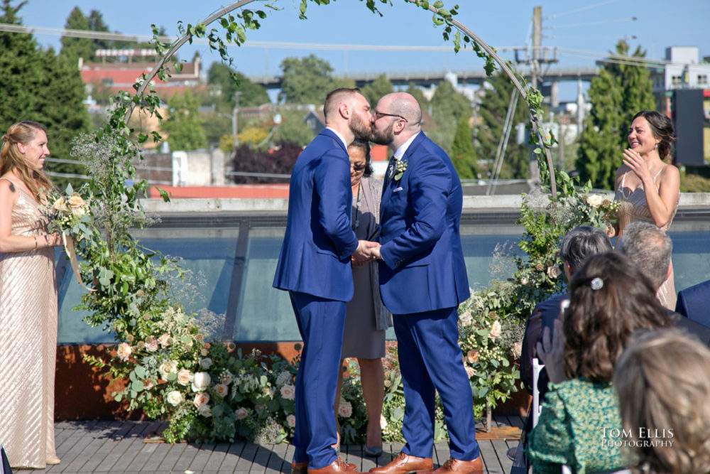 Seattle same-sex, gay, LGBTQ wedding at the Fremont Foundry. Tom Ellis Photography, Seattle same-sex wedding photography