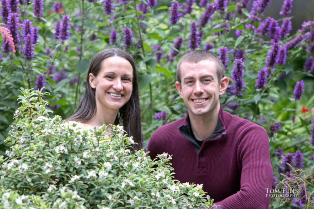 Sarah and Jacob in Pike Place Market during out pre-wedding photo session. Tom Ellis Photography, Seattle engagement photographer