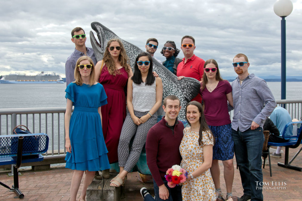 Sarah and Jacob in Pike Place Market during out pre-wedding photo session. Tom Ellis Photography, Seattle engagement photographer