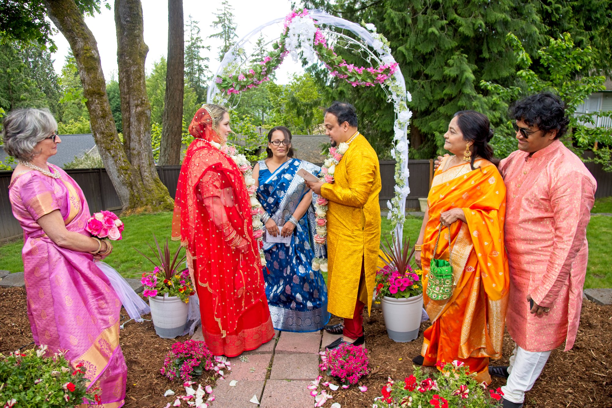 Liz and Shounack's Seattle backyard Indian wedding ceremony. Tom Ellis Photography, Seattle wedding photographer