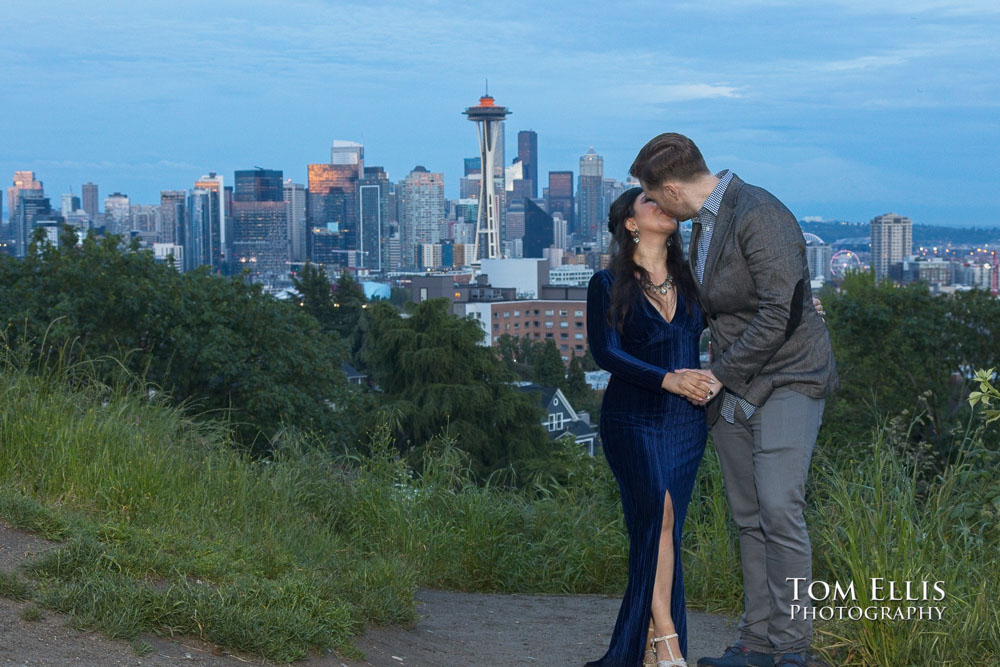 Gezeel and Dustin at Discovery Park and Kerry Park during our Seattle engagement photo session. Tom Ellis Photography, Seattle engagement photographer