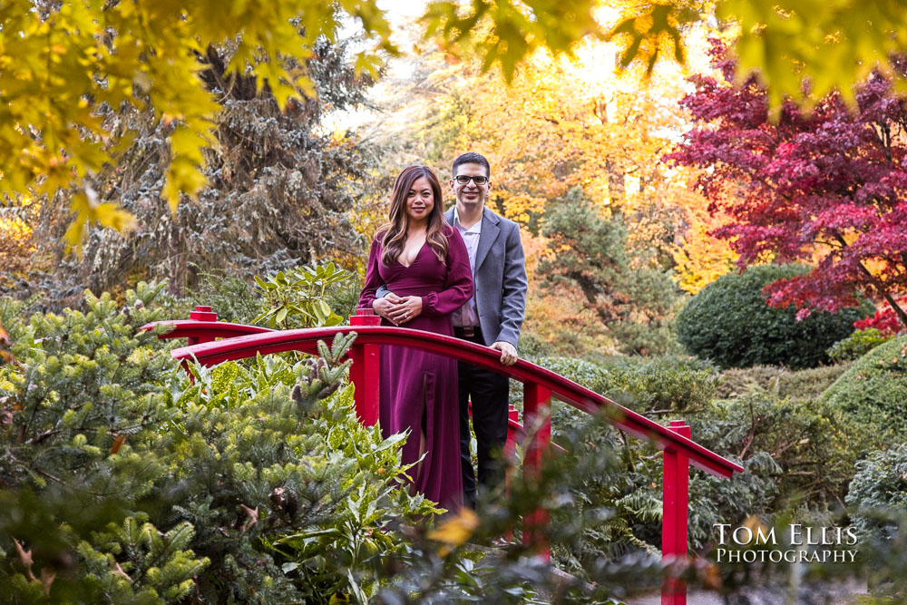 Jennyfer and Daniel during their pre-wedding ceremony photo session at the Kubota Garden in Seattle. Tom Ellis Photography