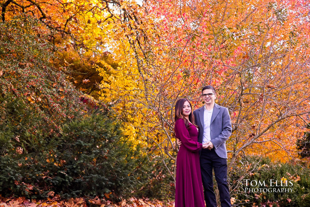 Jennyfer and Daniel during their pre-wedding ceremony photo session at the Kubota Garden in Seattle. Tom Ellis Photography