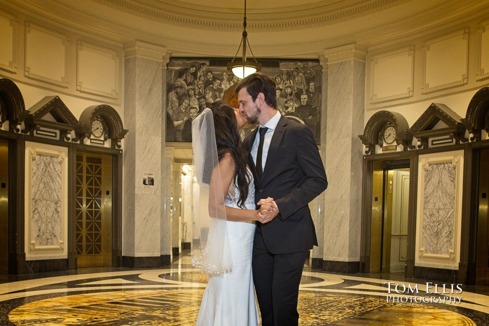 Rashmi and Sebastien had an elopement wedding ceremony at the King County Courthouse in Seattle. 