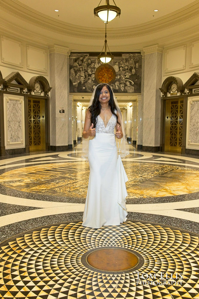 Rashmi and Sebastien had an elopement wedding ceremony at the King County Courthouse in Seattle. 