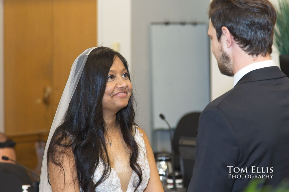 Rashmi and Sebastien had an elopement wedding ceremony at the King County Courthouse in Seattle. 