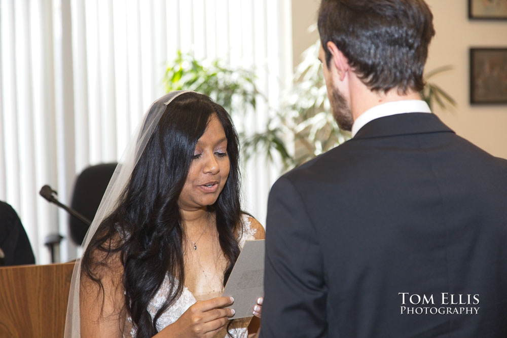 Rashmi and Sebastien had an elopement wedding ceremony at the King County Courthouse in Seattle. 