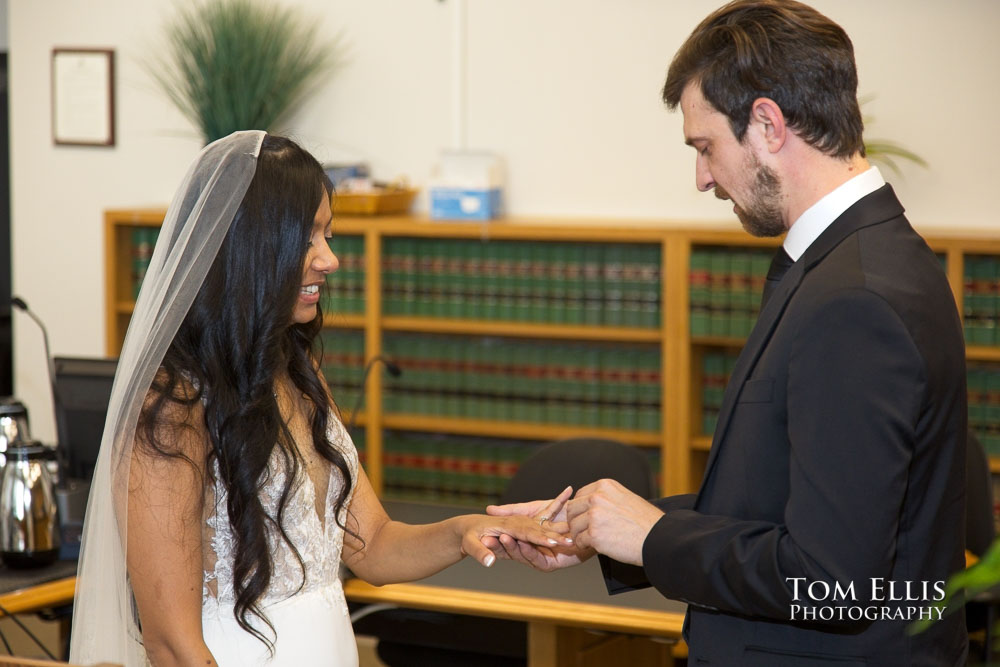 Rashmi and Sebastien had an elopement wedding ceremony at the King County Courthouse in Seattle. 