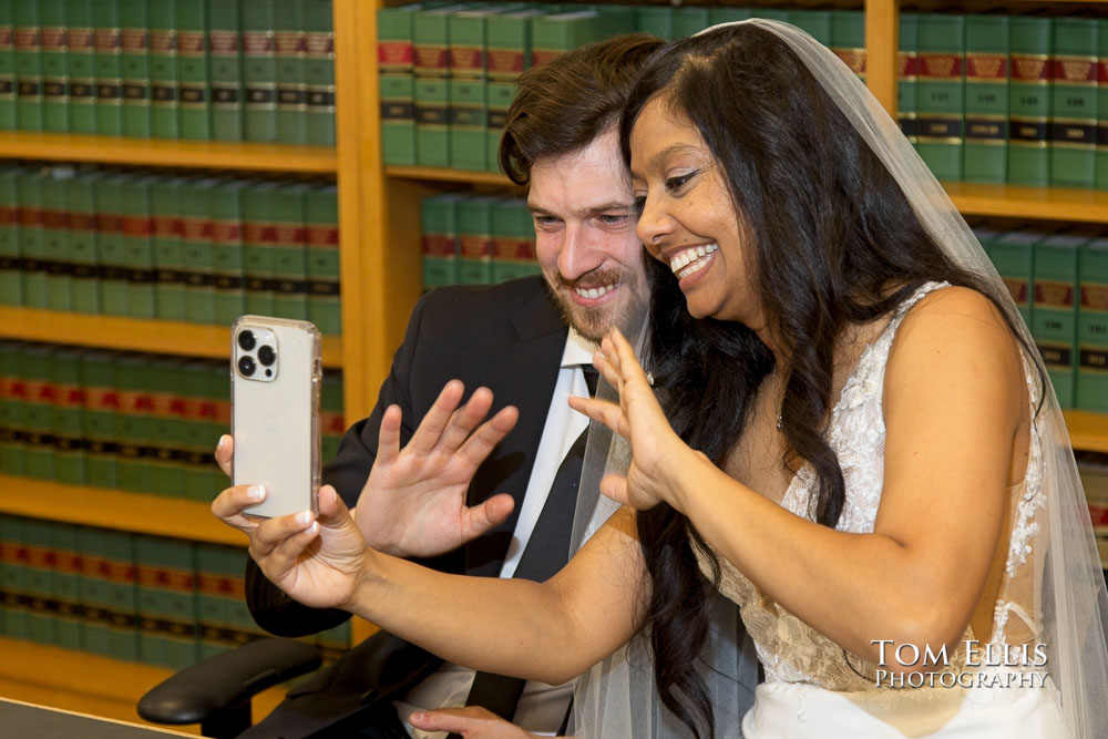 Rashmi and Sebastien had an elopement wedding ceremony at the King County Courthouse in Seattle. 