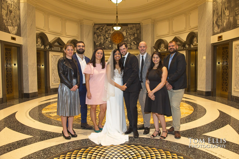 Rashmi and Sebastien had an elopement wedding ceremony at the King County Courthouse in Seattle. 