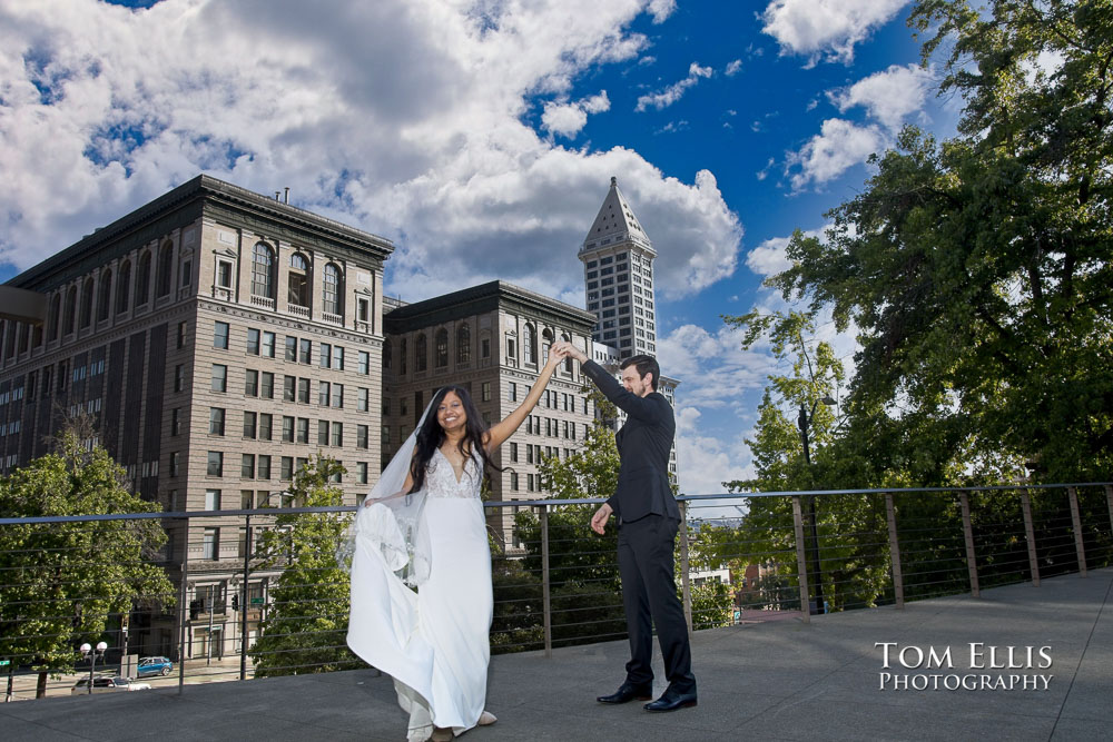 Rashmi and Sebastien had an elopement wedding ceremony at the King County Courthouse in Seattle. 