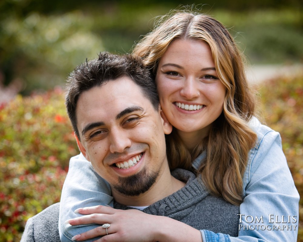 Alayna and Jesse in the Kubota Garden in Seattle after Jesse's surprise proposal. Tom Ellis Photography